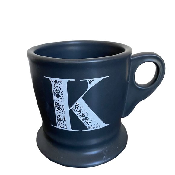 Anthropologie Monogram K Matte Black White Text Initial K Shaving Mug Classic - Picture 10 of 16